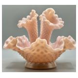 Fenton Rose Pastel Hobnail Three Horn Epergne