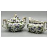 Lefton China Violet Chintz Creamer and Sugar