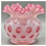 Fenton Cranberry Pink Opalescent Coin Dot Vase