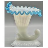 Fenton Cornucopia Aqua Crest Milk Glass