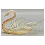 Mid-Century Blown Art Glass Swirl Swan Vase