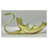 Mid-Century Blown Art Glass Swirl Swan Vase