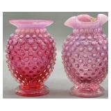 Fenton Cranberry Opalescent Hobnail Vases