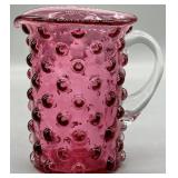 Cranberry Hobnail Mini Pitcher w/Applied Handle