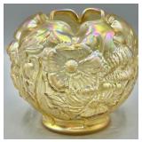 Fenton Footed Iridescent Gold Poppy Rose Bowl