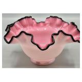 1950s Fenton Black Rose Crested Ruffled Bowl