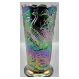 Fenton Black Marigold Amethyst Peacock Vase