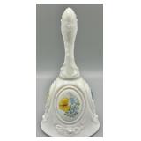 Fenton Milk Glass Butterfly Bell HP & Signed