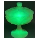 Fenton Water Lily Uranium Custard Footed Dish