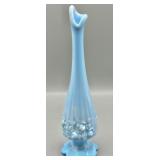 Fenton Blue Slag Glass Swung Bud Vase