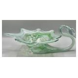 Mid-Century Blown Art Glass Swirl Swan Vase