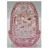 Fenton Pink Handpainted Fairy Lamp Basketweave