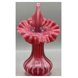 Fenton Cranberry Optic Jack in Pulpit Vase