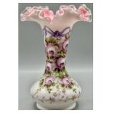Fenton Charleton Lavender Bow and Pink Roses Vase
