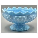 Fenton Blue Marble Hobnail Glass Candle Holder