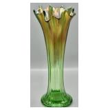 Mid-Century Carnival Glass Rib Swung Glass Vase