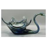 Mid-Century Blown Art Glass Swirl Swan Vase