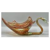 Mid-Century Blown Art Glass Swirl Swan Vase