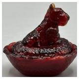 Ruby Red Scotty Dog On A Nest Mini Salt Cellar