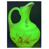 Fenton Burmese Uranium Glow Glass Ewer