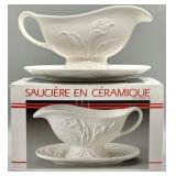 Embossed Lily Ceramic Gravy Boat w/Box