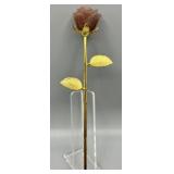 Scuplted Rose Amethyst Quartz w/Gold Tone Stem