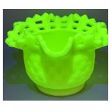Fenton Uranium Glass Green Custard Basket Bowl