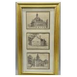 Framed Set of Three Architectural Ink Sketches