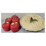 1960s Ceramic Apple Pie Keeper & Satin Apples
