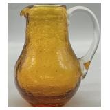 Hand-Blown Crackle Art Glass Creamer Pitcher