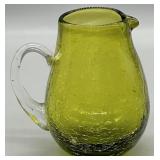 Hand-Blown Crackle Art Glass Creamer Pitcher