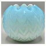 Hand Blown Blue Satin Cased Glass Rose Bowl Vase