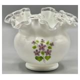 Fenton Violets in Snow Silver Crest Rose Bowl