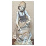 Vintage Lladro Girl with Cat Porcelain Figurine