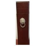 Vintage Mahogany Wood Matchbox w Brass Lion