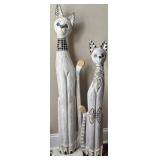 (2) Wooden Cat Statues