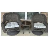 Wicker Swivel Chairs (2) and End Table