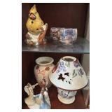 Cardinal Figurine, Candleholders and Vase