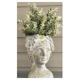 Stone Garden Goddess Head Planter w Faux Plant