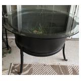 Large Cast Iron Cauldron w Glass Top