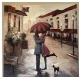Kirklands Canvas Art Print Red Umbrella Couple