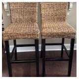 (2) Woven Rattan Bar Height Chairs