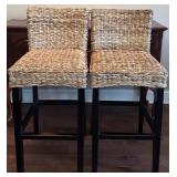 (2) Woven Rattan Bar Height Chairs
