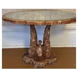 Hand-Carved Small Pedestal Table
