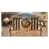 Antique Marble Portico Mantel Clock w/ (2) Urns