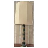 Asian Style Green Marble And Brass Table Lamp