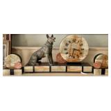 Art Deco German Shepard Mantle Clock w/ Garnitures