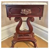 Victorian Marble Top Lyre Side Table w/Drawer