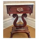 Victorian Marble Top Lyre Side Table w/Drawer