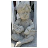 Boy w/ Bunnies Concrete Garden Statue
